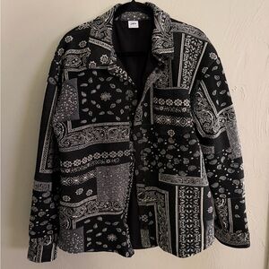 Zara Black Bandana-Pattern Shirt Jacket